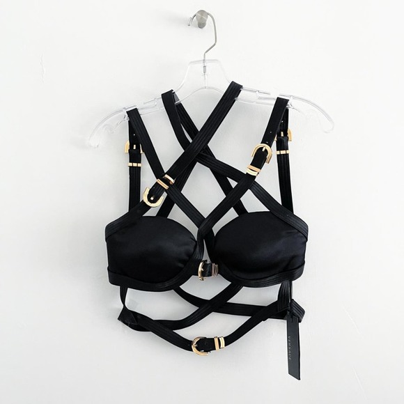 Versace Fall 2019 Runway Black Silk Satin Cage Bra Cropped Bondage Top 42 - Picture 13 of 15